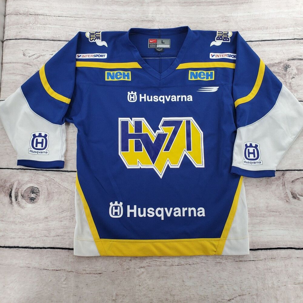 Vtg #90 Wadman Large Nike Team HV71 Husqvarna Hockey Jersey Blue Yellow Sweden